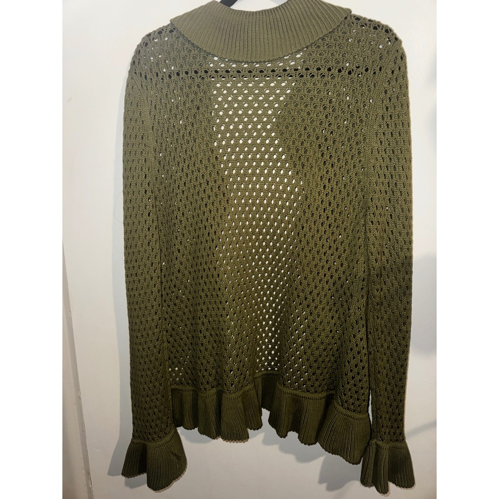 Vtg Y2K Olive Green Ruffle Knit Open Front Cardigan XL 16/18 Boho Hippie Fairy - Picture 8 of 8